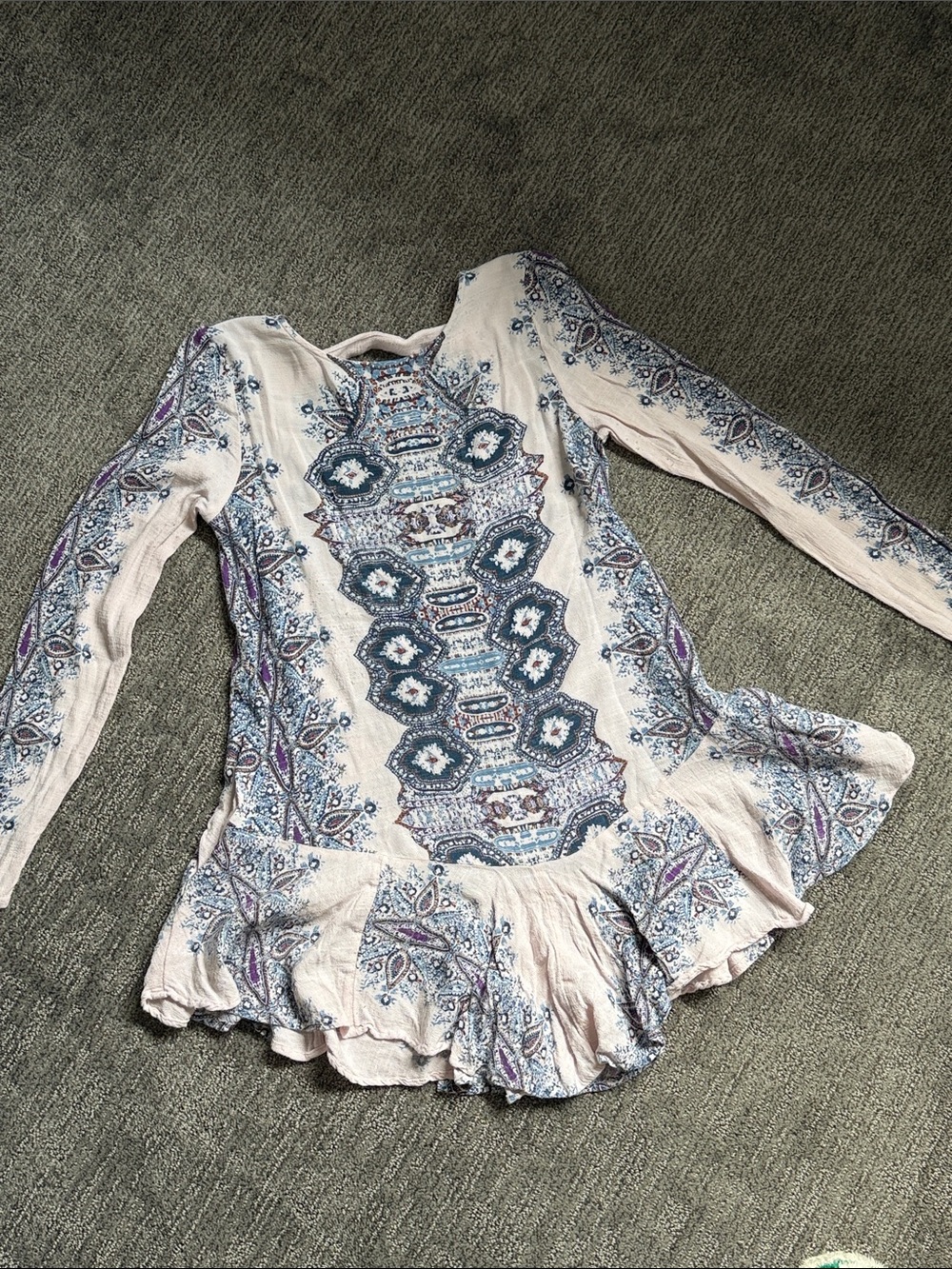 Free People Boho Paisley Print mini dress in Blue and Cream